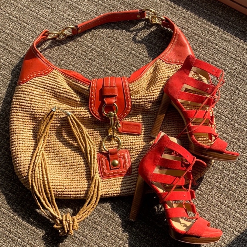Coach Red and Tan Hobo Bag